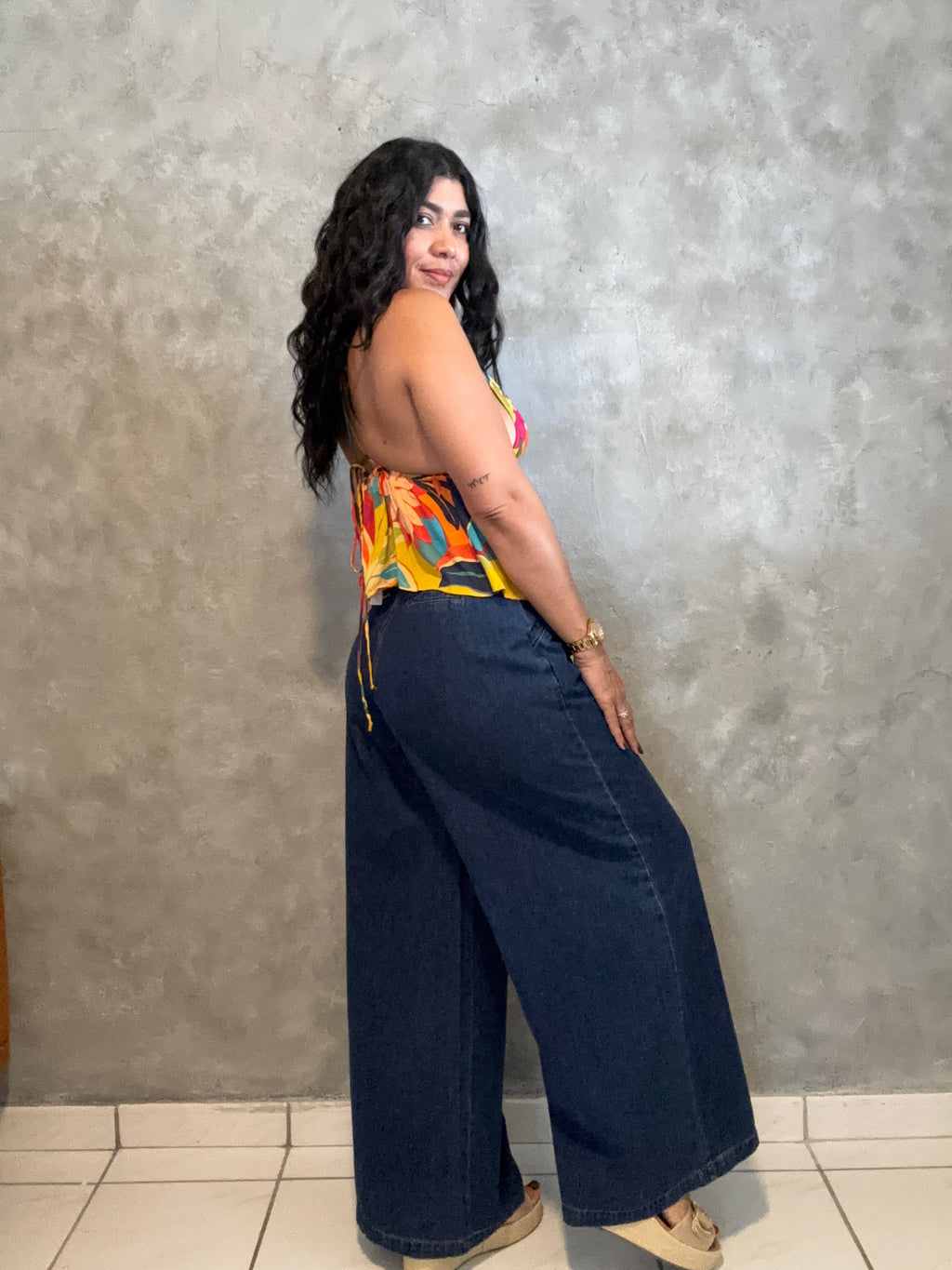 WIDE LEG PLEATED DENIM