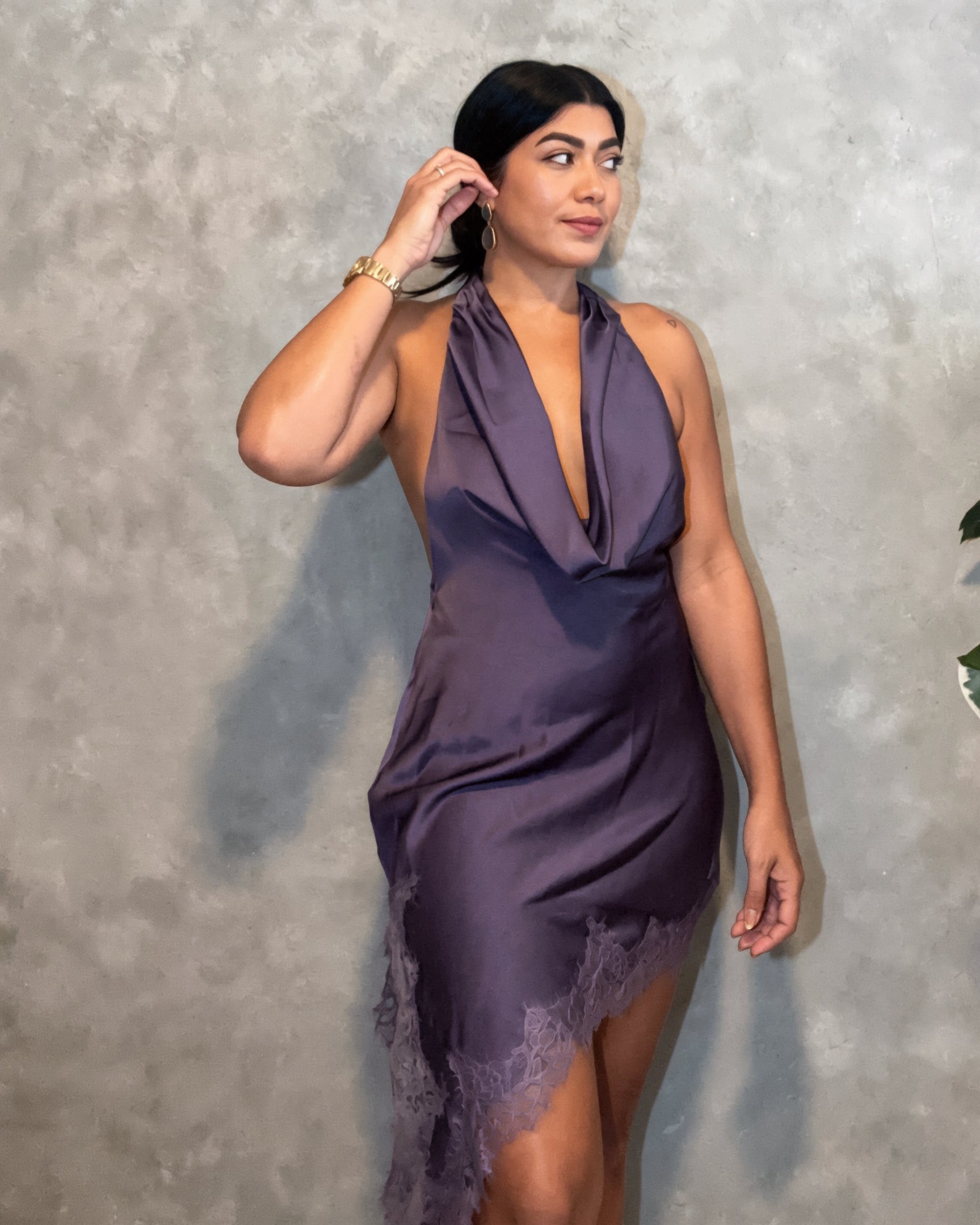 Satin Lace Scarf Dress