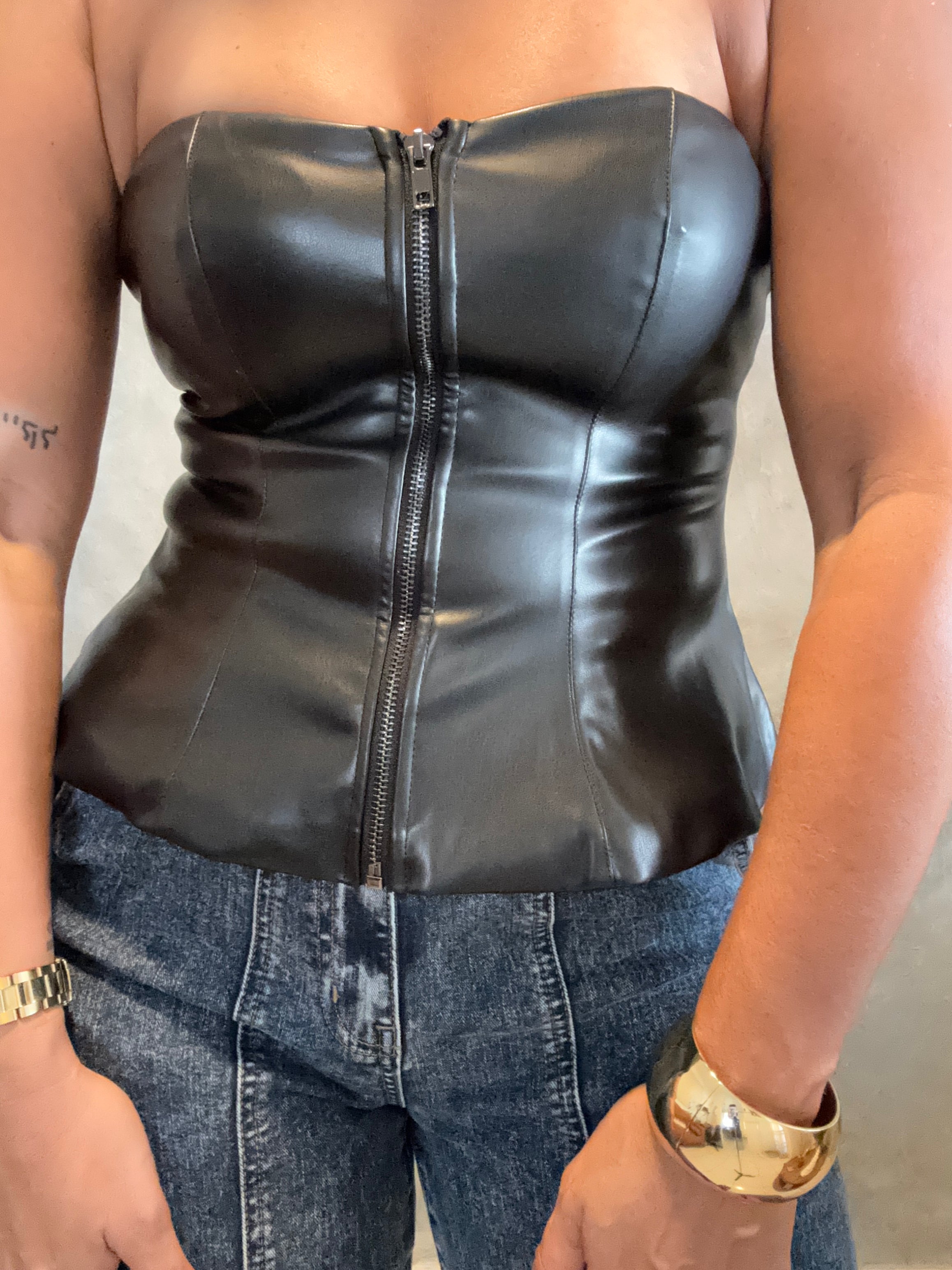 LEATHER ZIP UP FRONT TOP
