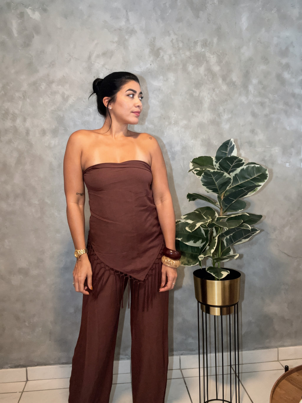 Fringe Wrap Three Piece Set Top Pants Scarf