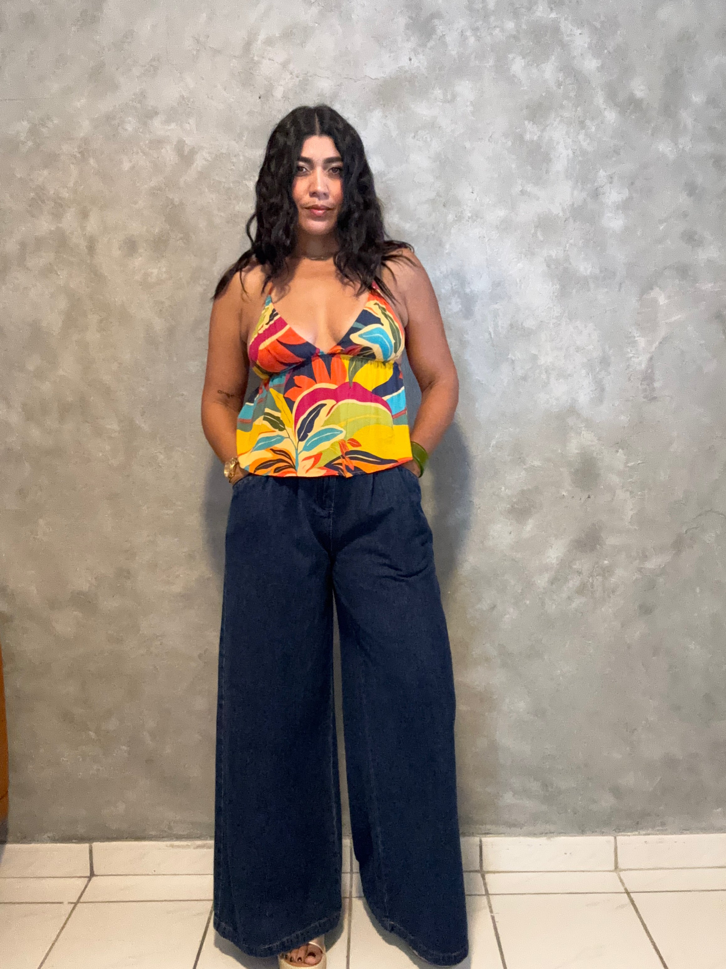 WIDE LEG PLEATED DENIM