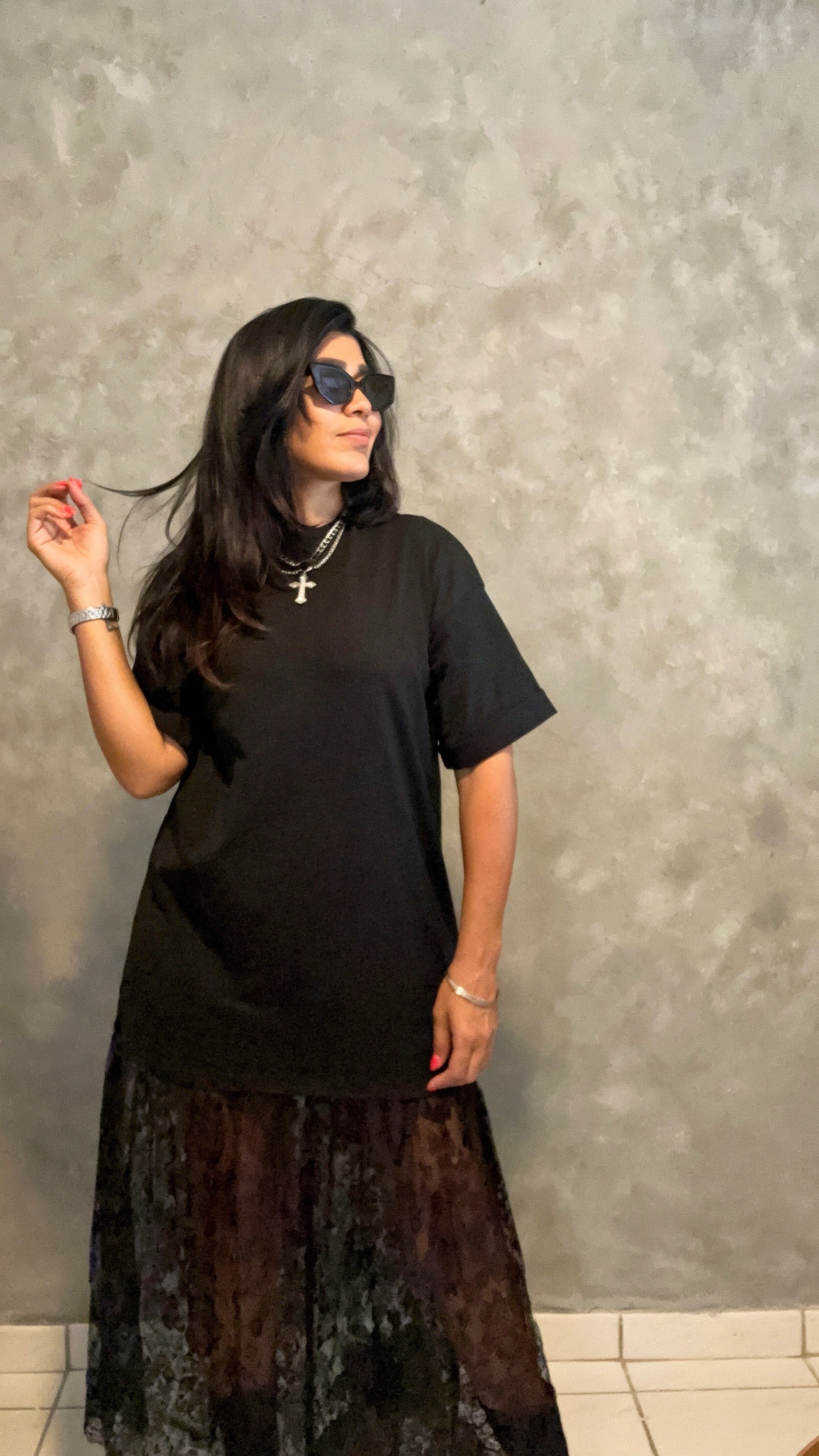 OVERSIZED DRESS WITH LACE