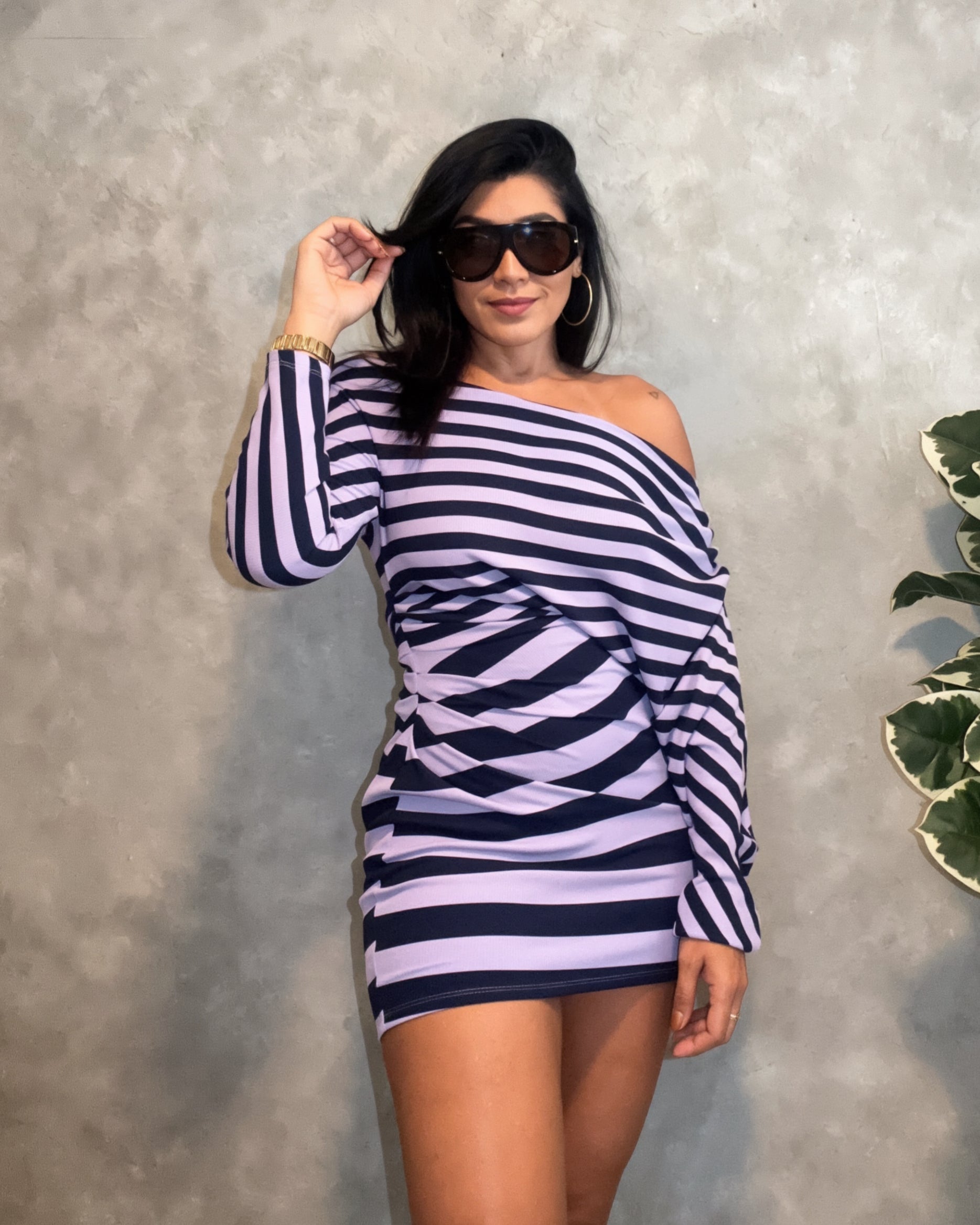 Asymmetrical Stripe Mini Dress