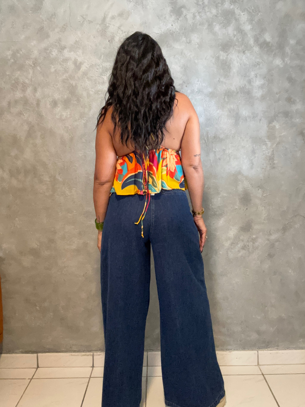 WIDE LEG PLEATED DENIM