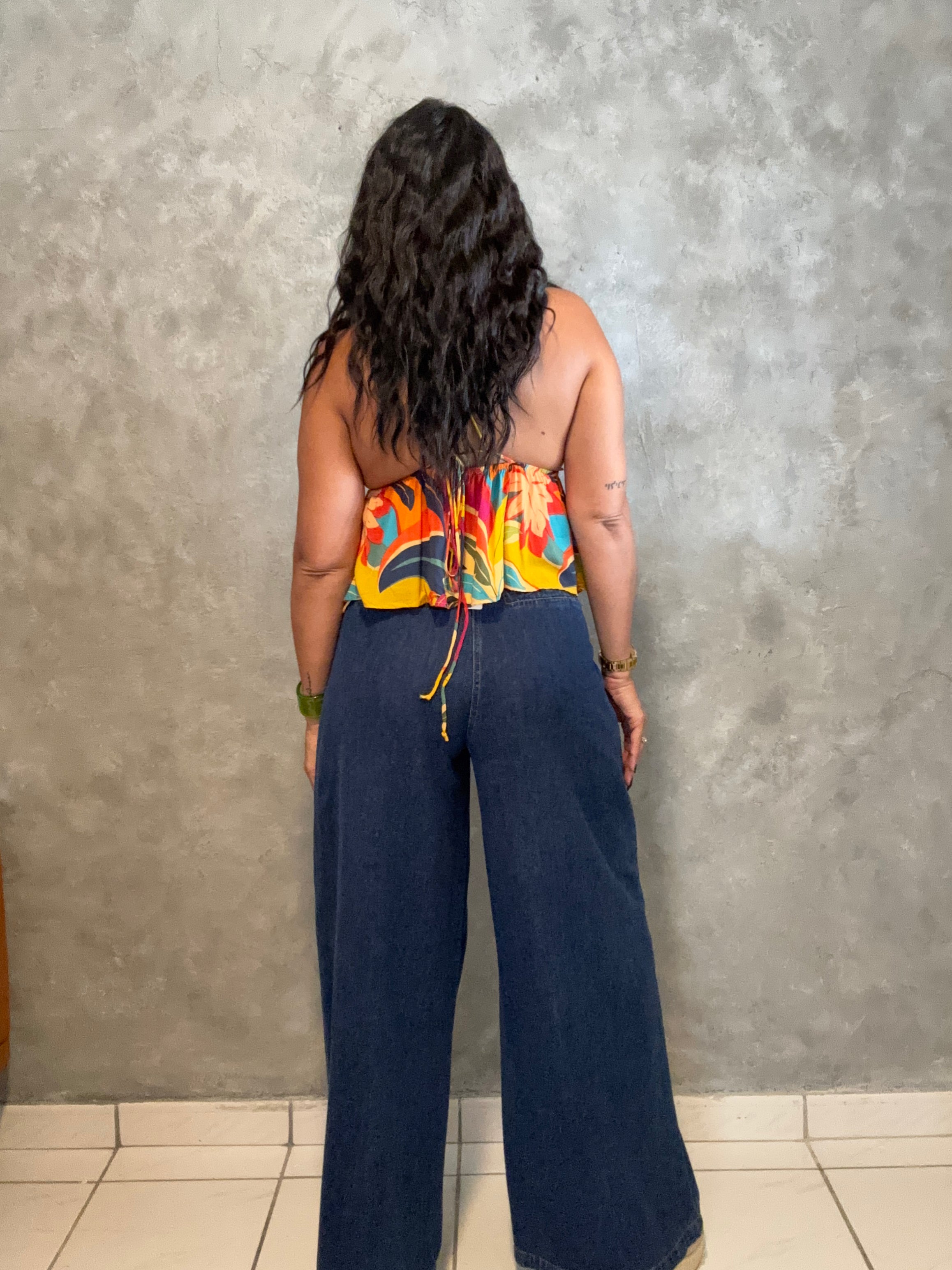 WIDE LEG PLEATED DENIM