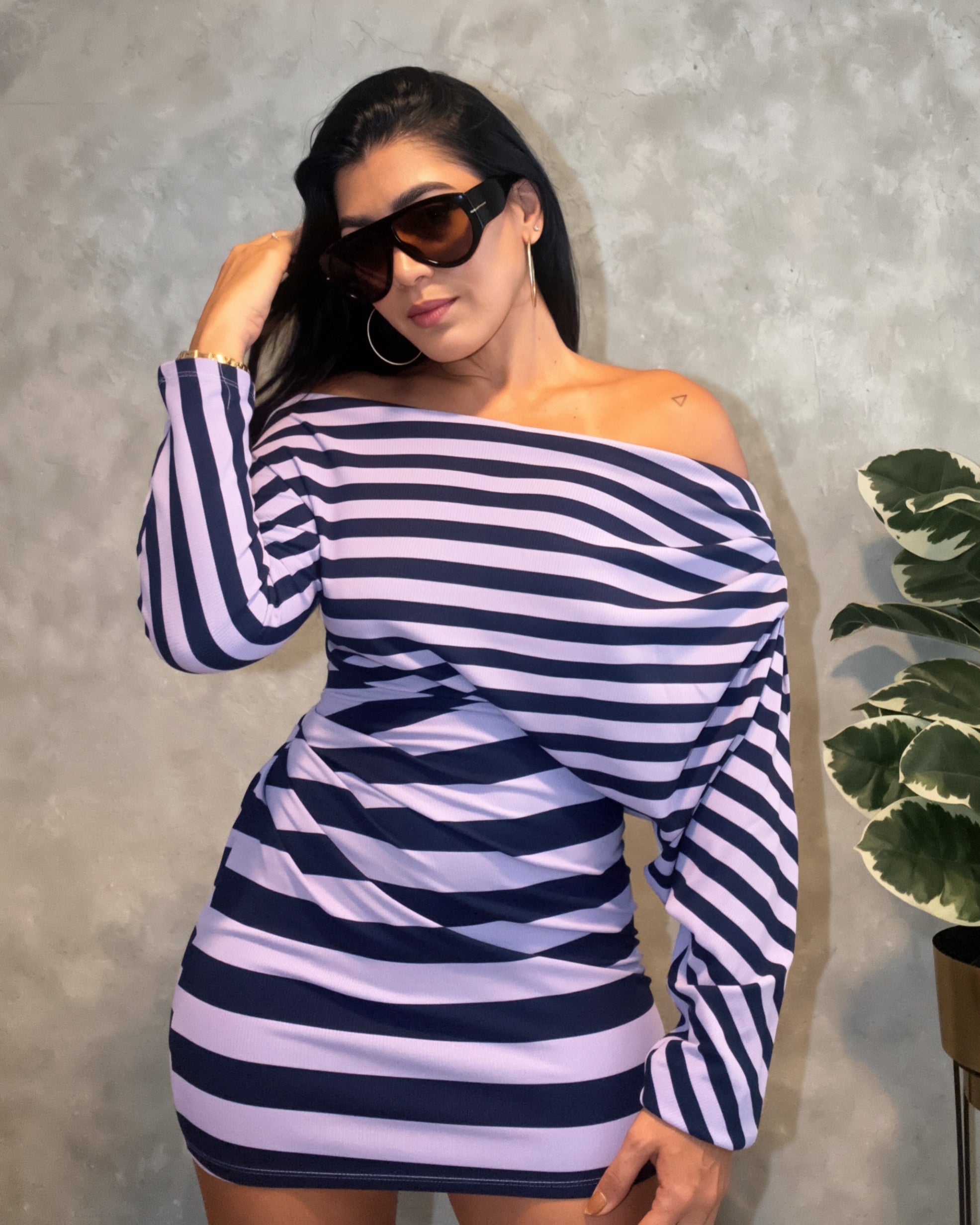 Asymmetrical Stripe Mini Dress
