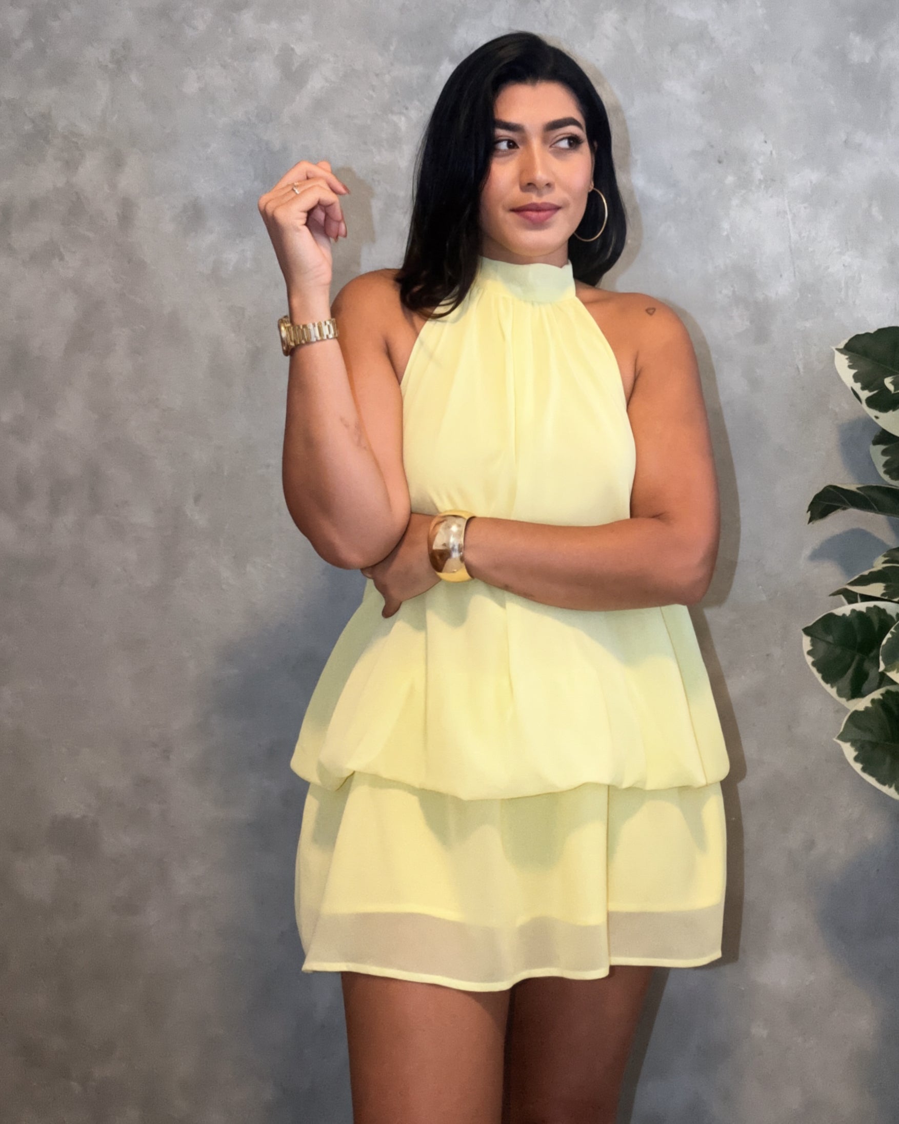 Pleated Halter Layered Mini Dress