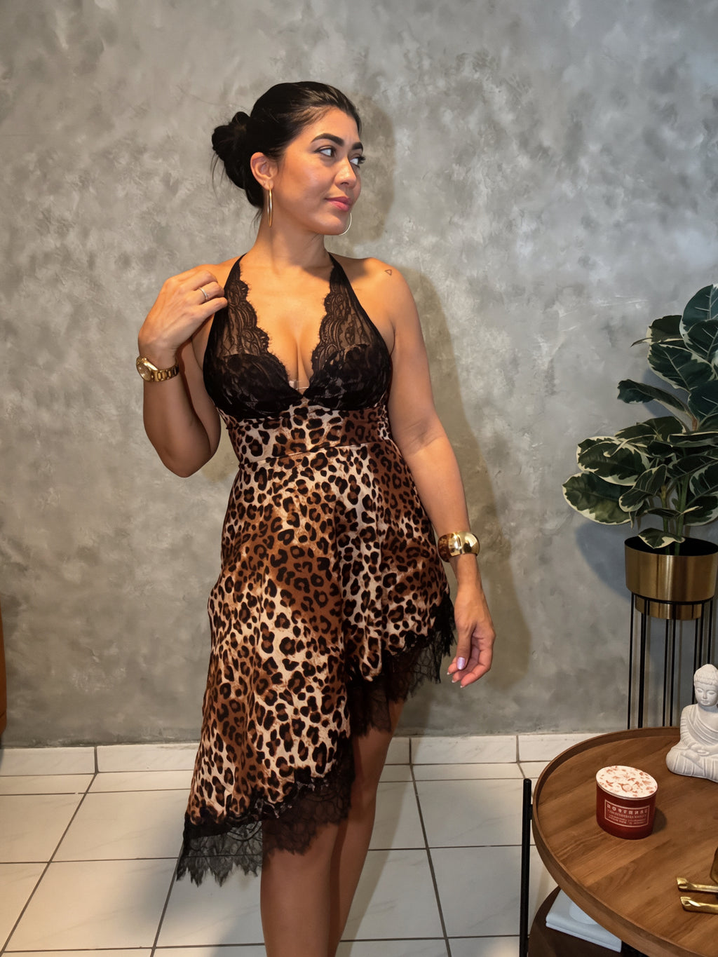 Leopard Print Halter Asymmetrical Dress