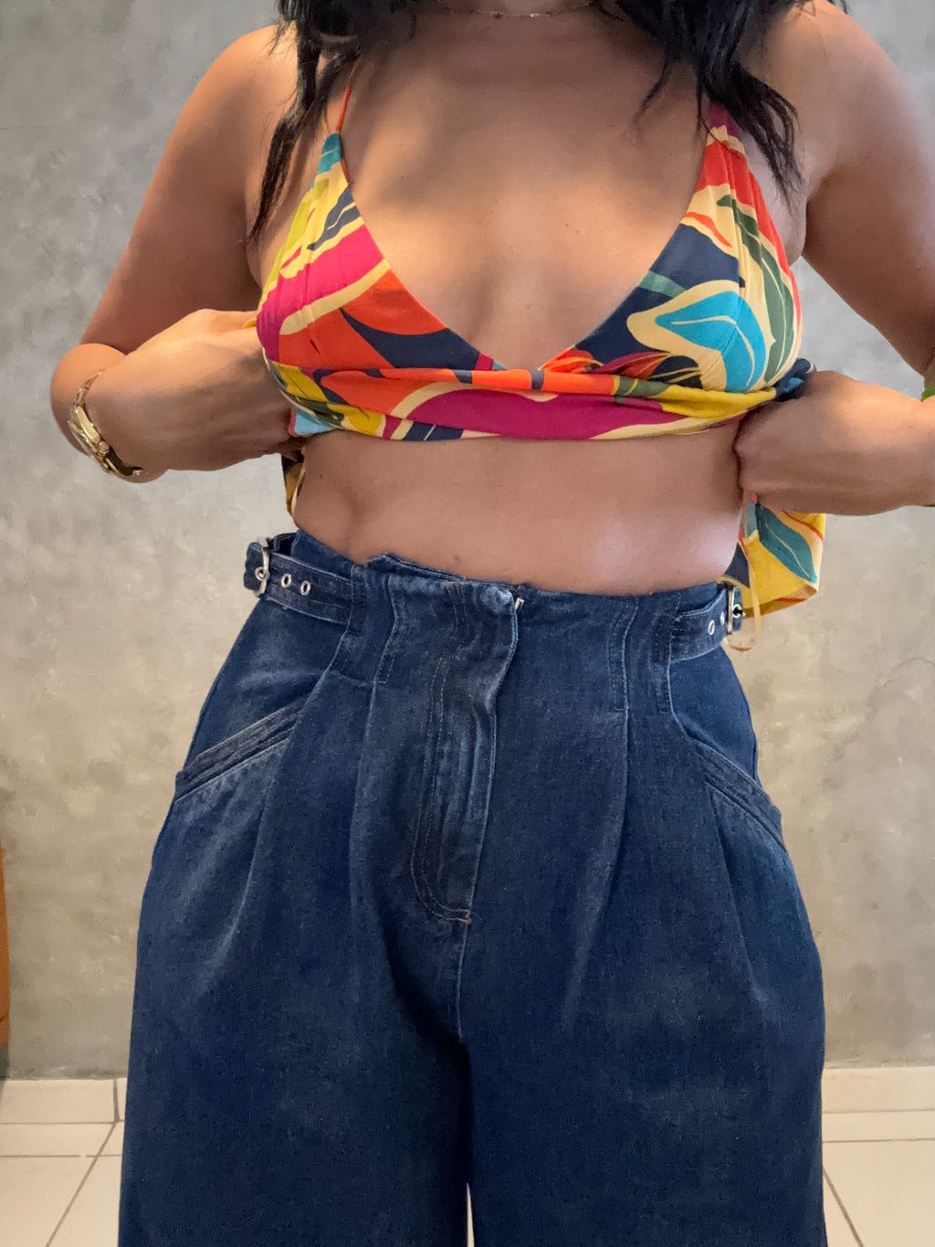 WIDE LEG PLEATED DENIM