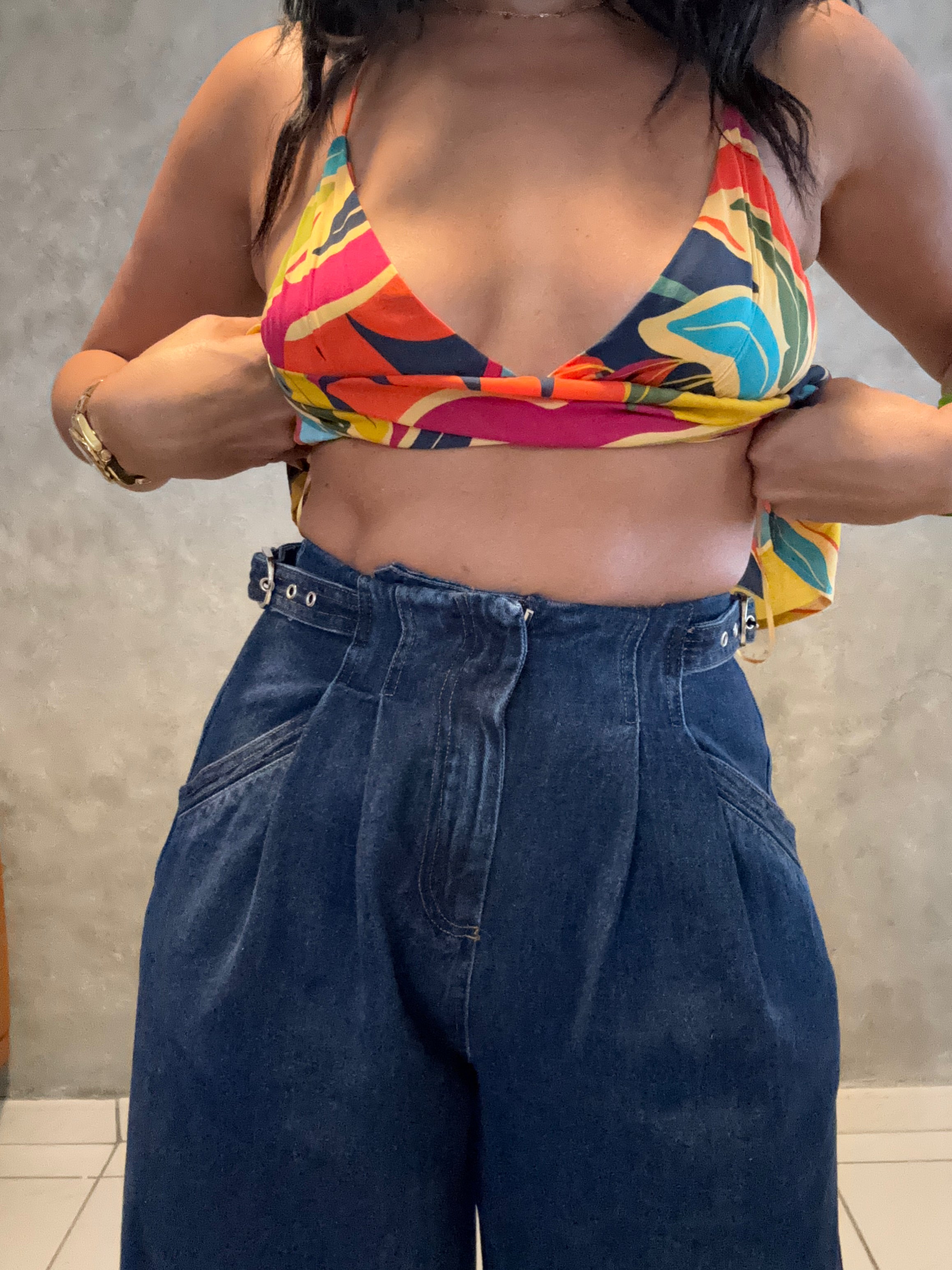 WIDE LEG PLEATED DENIM