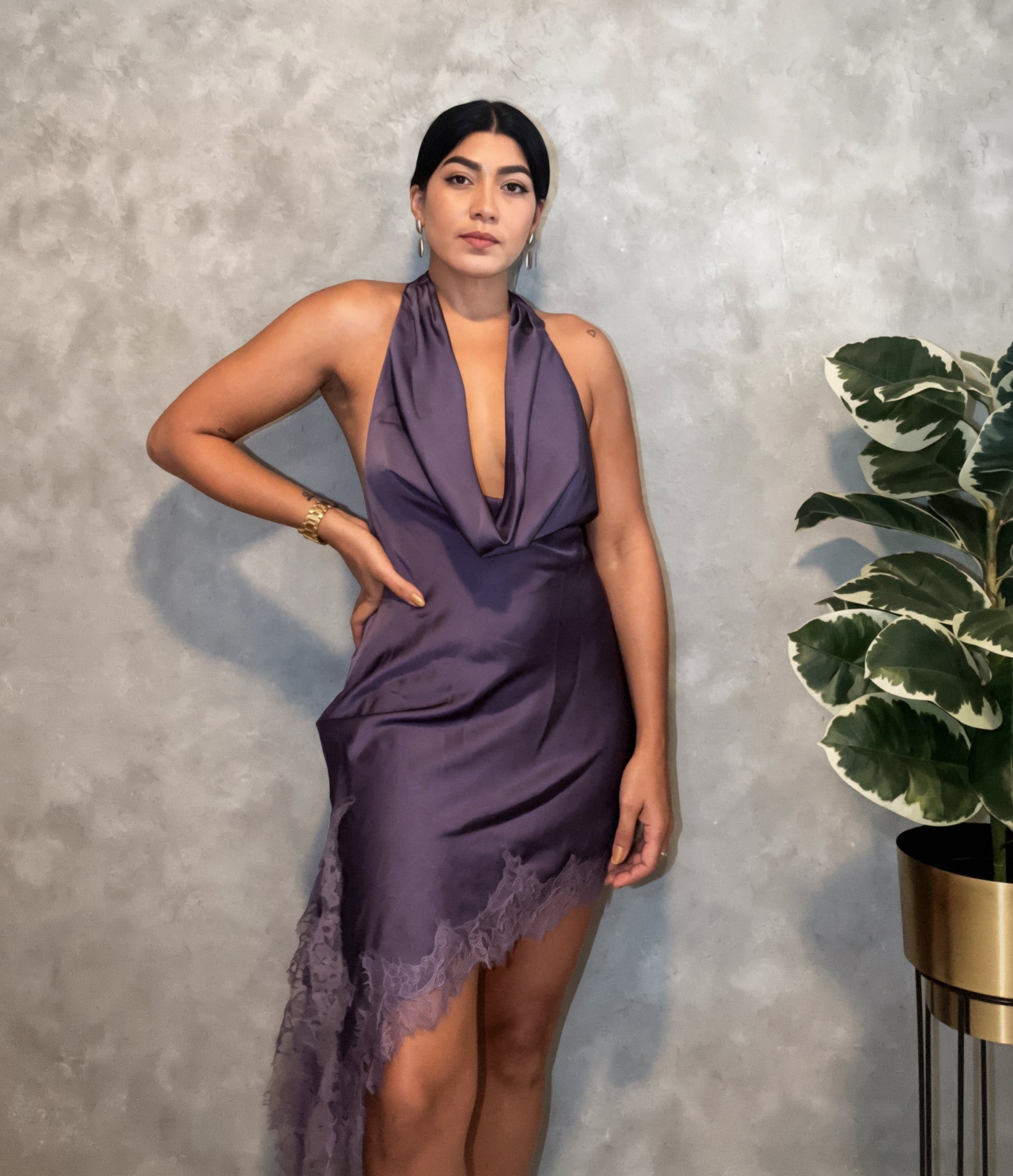 Satin Lace Scarf Dress