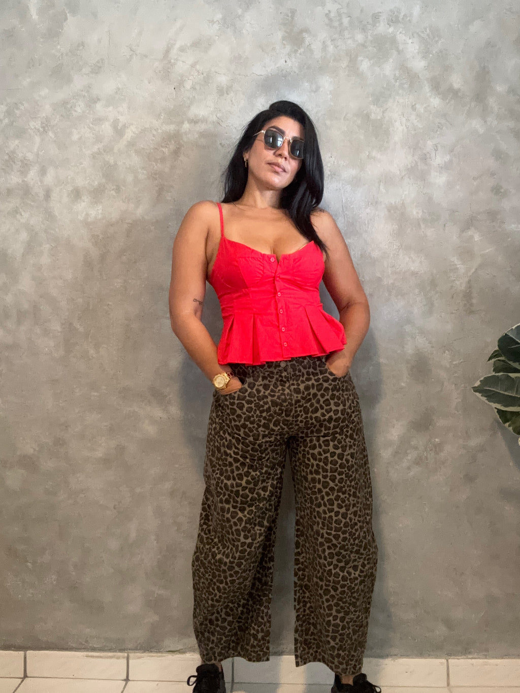 LEOPARD BARREL JEANS