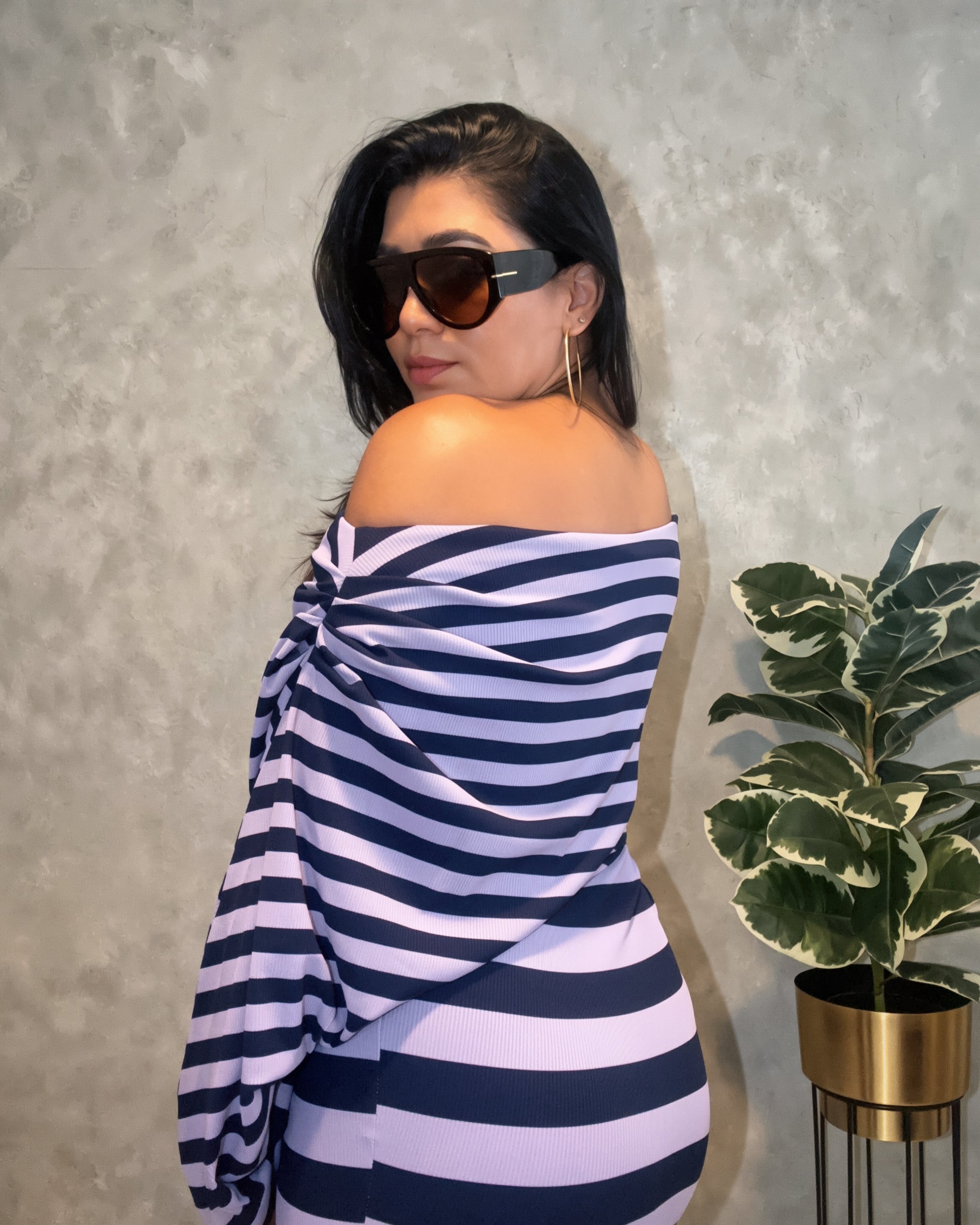 Asymmetrical Stripe Mini Dress