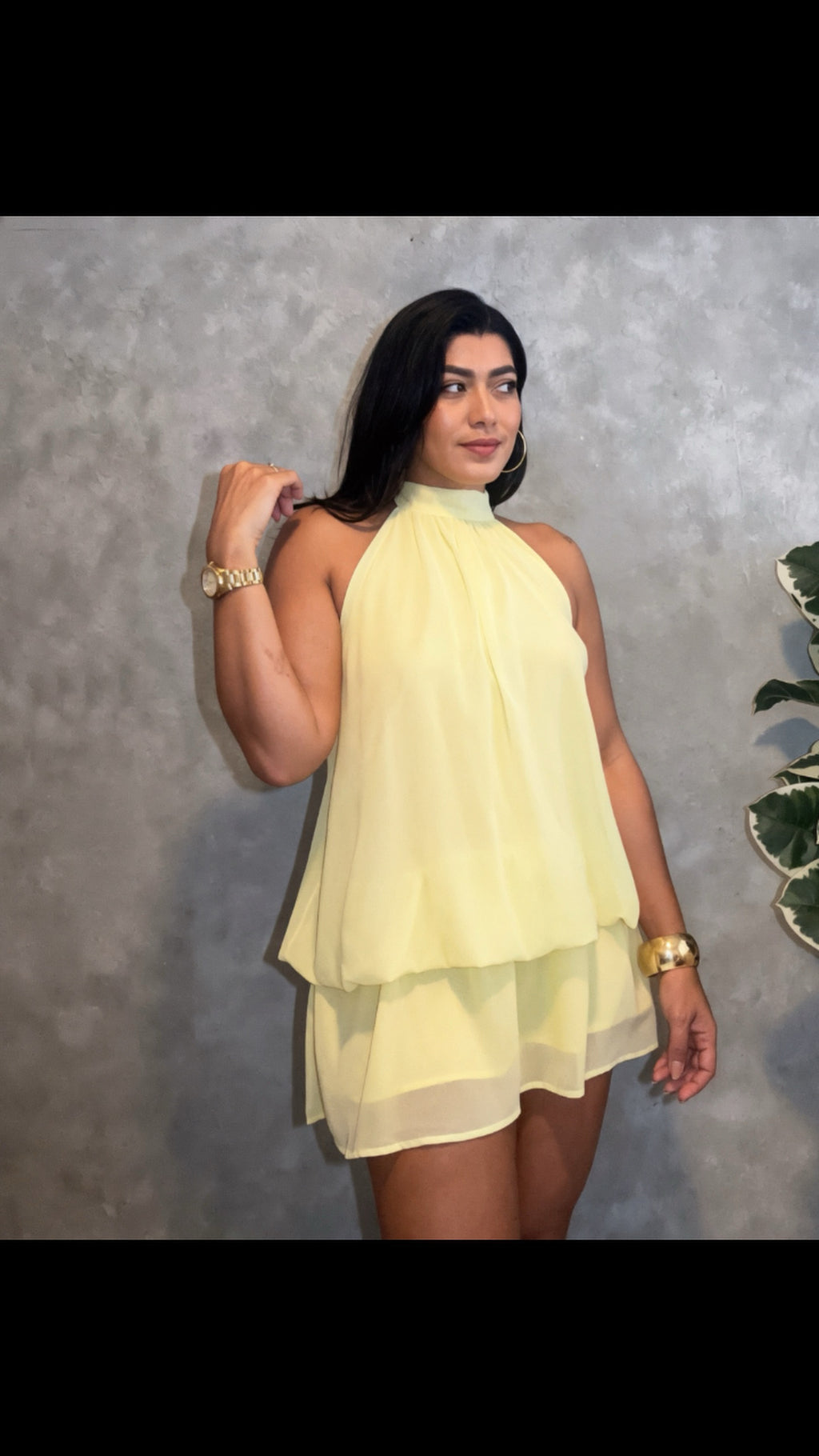 Pleated Halter Layered Mini Dress