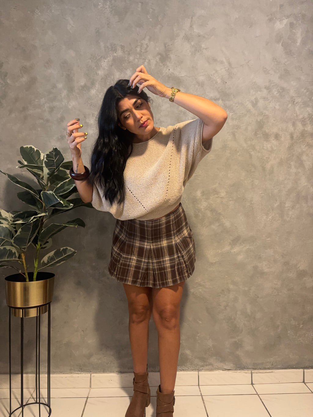 PLAID FLANNEL PLEATED MINI SKORT