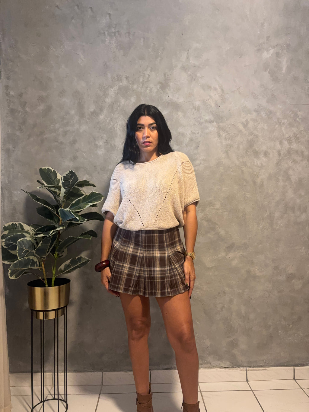 PLAID FLANNEL PLEATED MINI SKORT